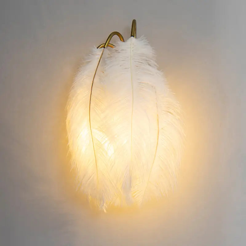 Modern white feather metal wall sconce bedroom lighting