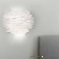 Modern white feather wall lamp with soft layered design for stylish home decoration and bedroom wall use