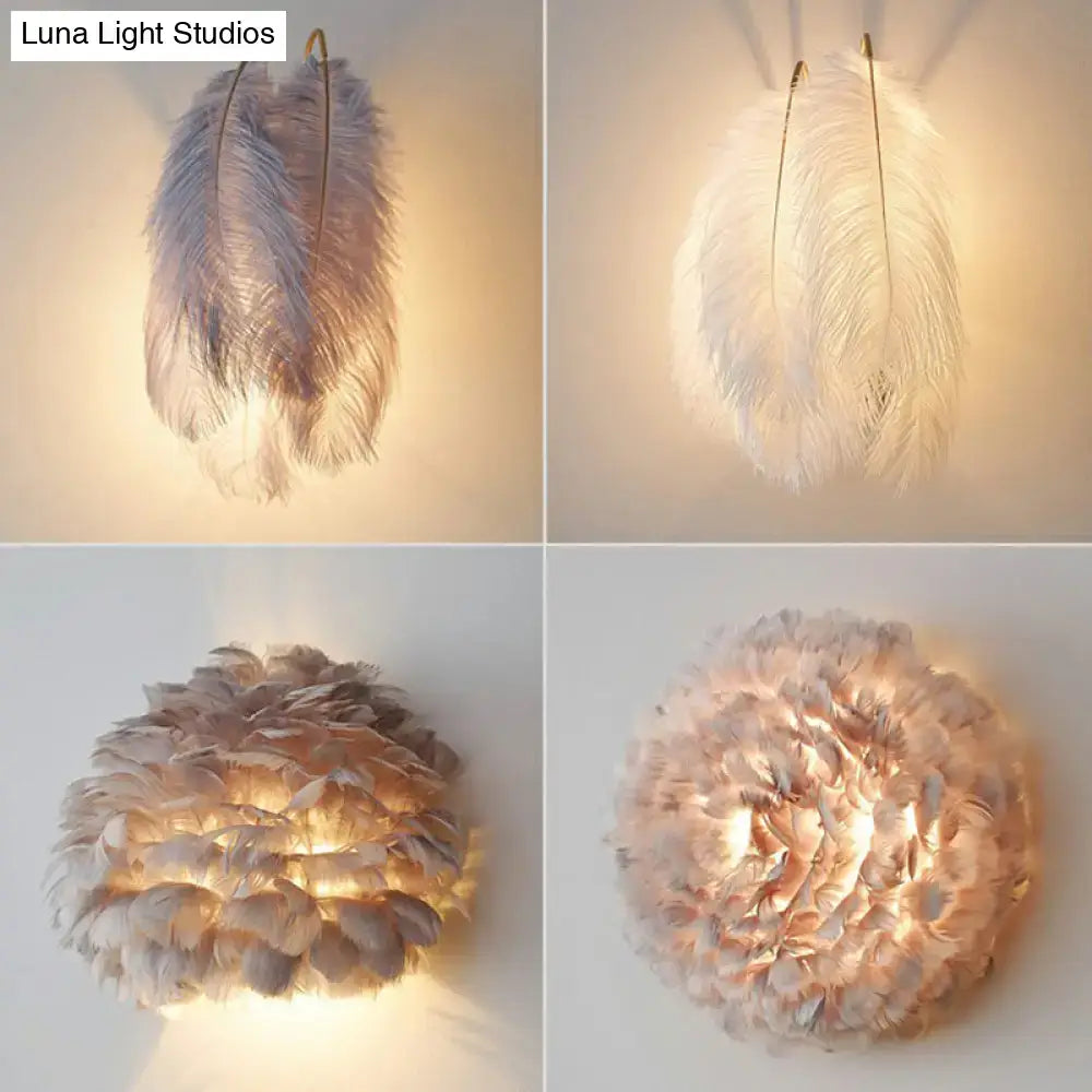 Modern white feather wall sconce – bedroom single bulb light