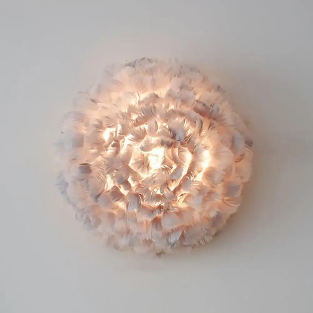 Modern white feather wall sconce – bedroom single bulb light