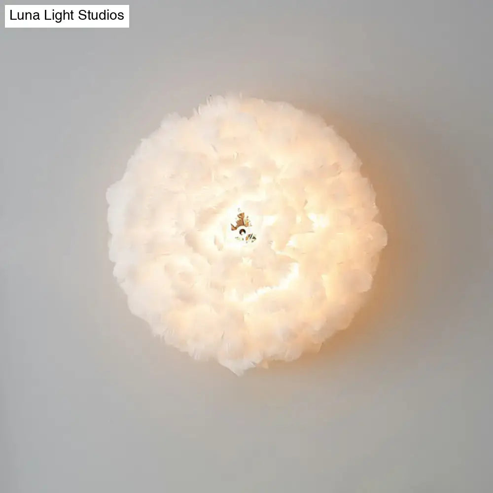 Modern white feather wall sconce – bedroom single bulb light