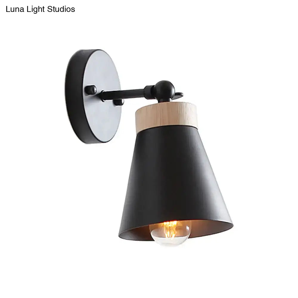 Modern white finish bedside sconce with wood accent bedroom wall lamp