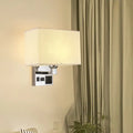 Modern white & flaxen wall light with usb charging port bedroom sconce