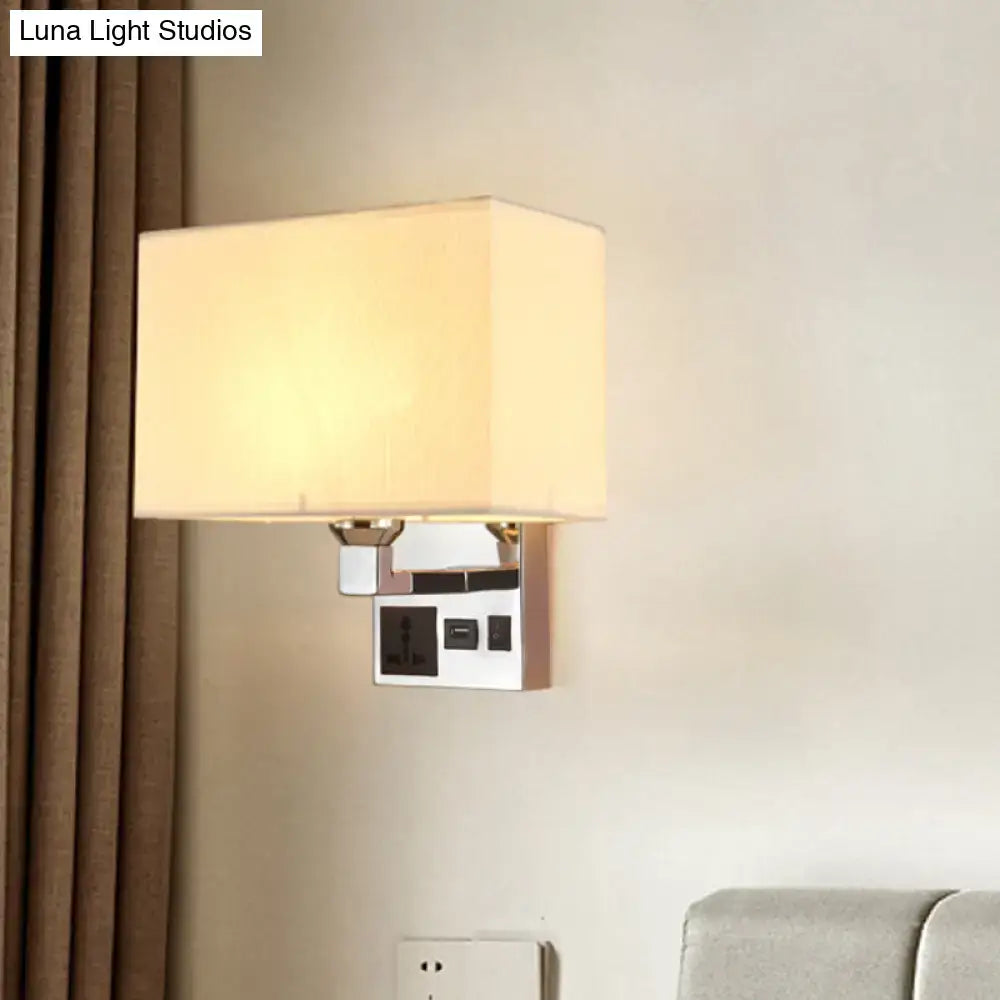 Modern white & flaxen wall light with usb charging port bedroom sconce