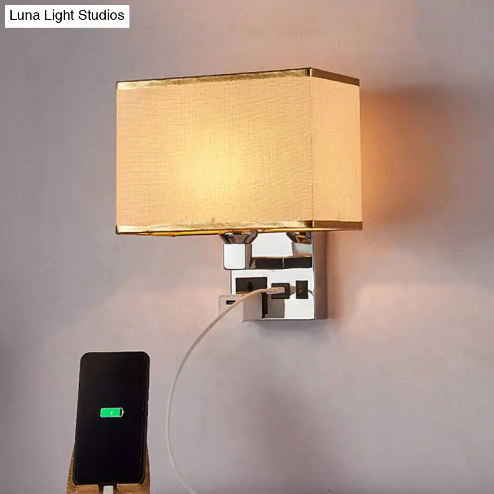 Modern white & flaxen wall light with usb charging port bedroom sconce
