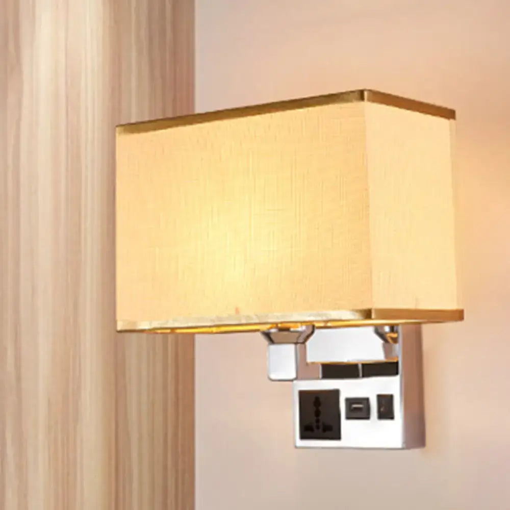Modern white & flaxen wall light with usb charging port bedroom sconce