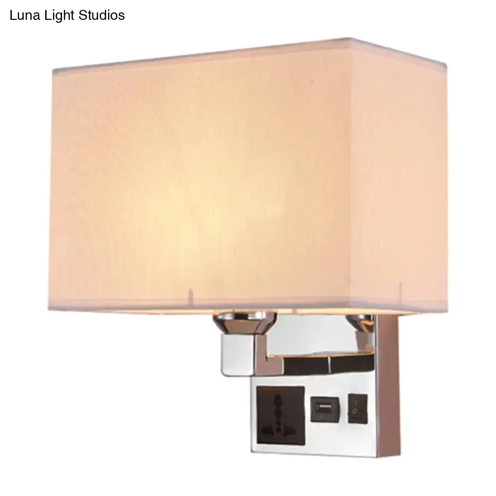 Modern white & flaxen wall light with usb charging port bedroom sconce