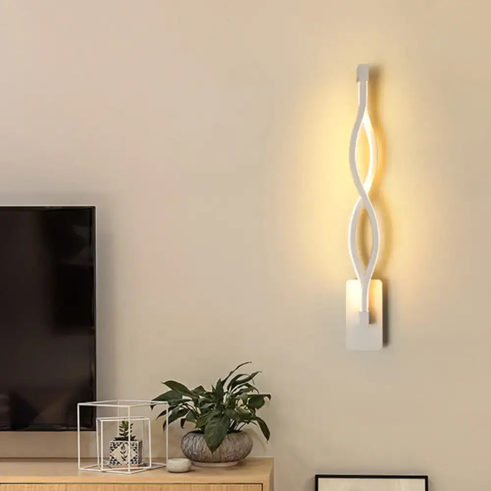 Modern white geometric twisted led wall lamp for stairway warm light