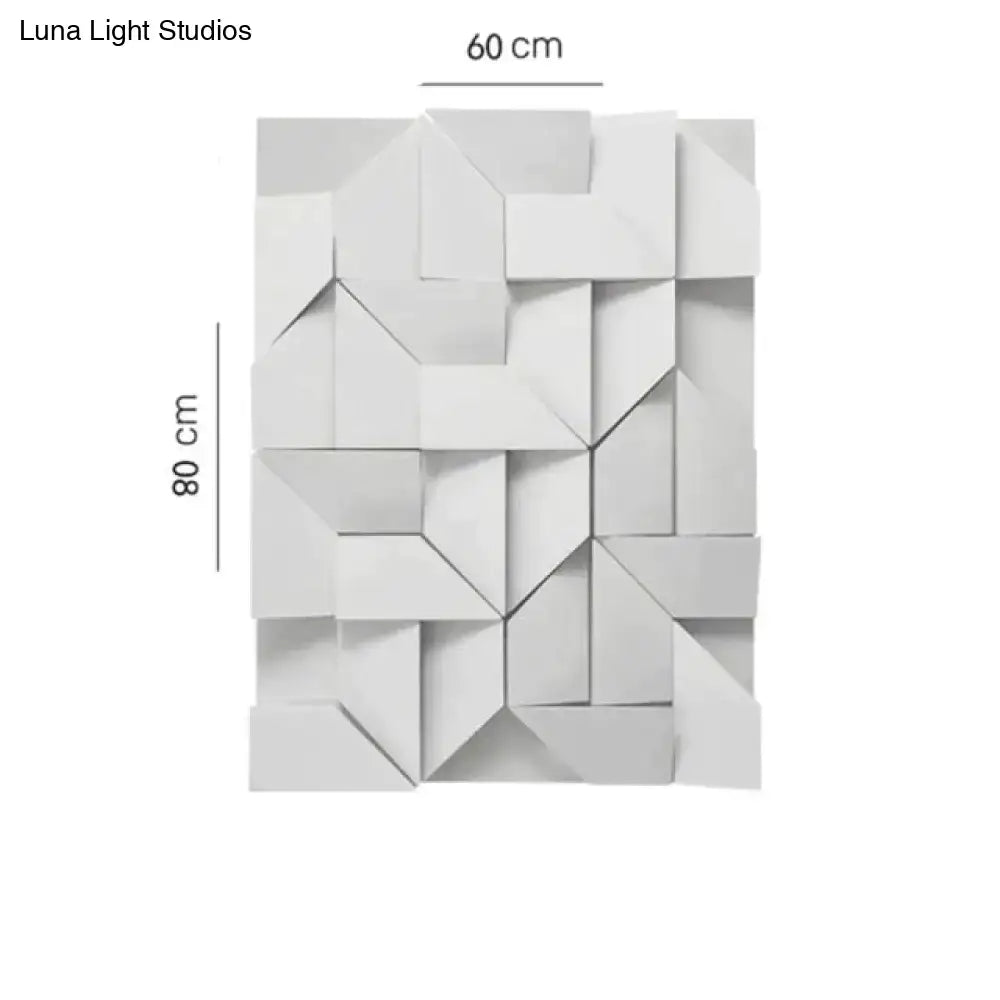 Modern white geometric wall lamp with illuminated geometric wall art panel 60 cm wide and 80 cm tall for living room