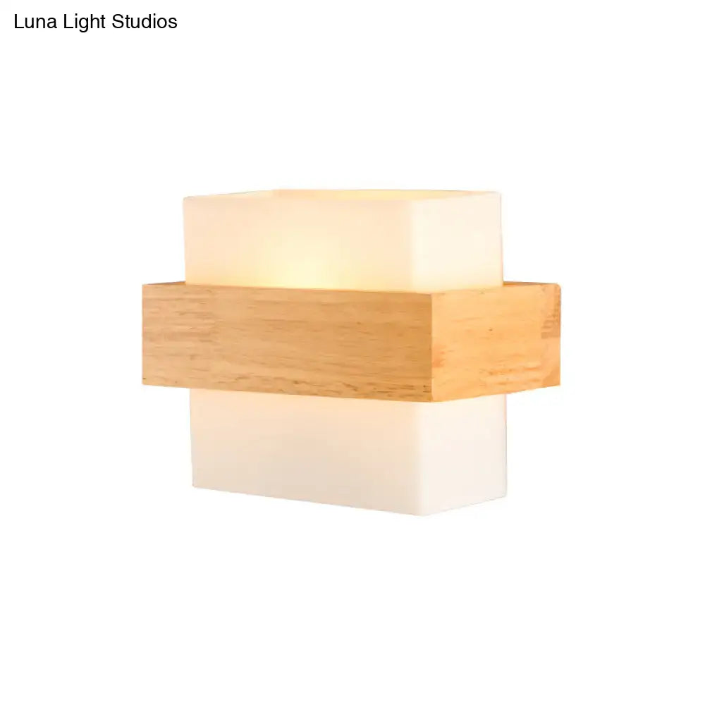 Modern white glass and wood wall light bedroom sconce