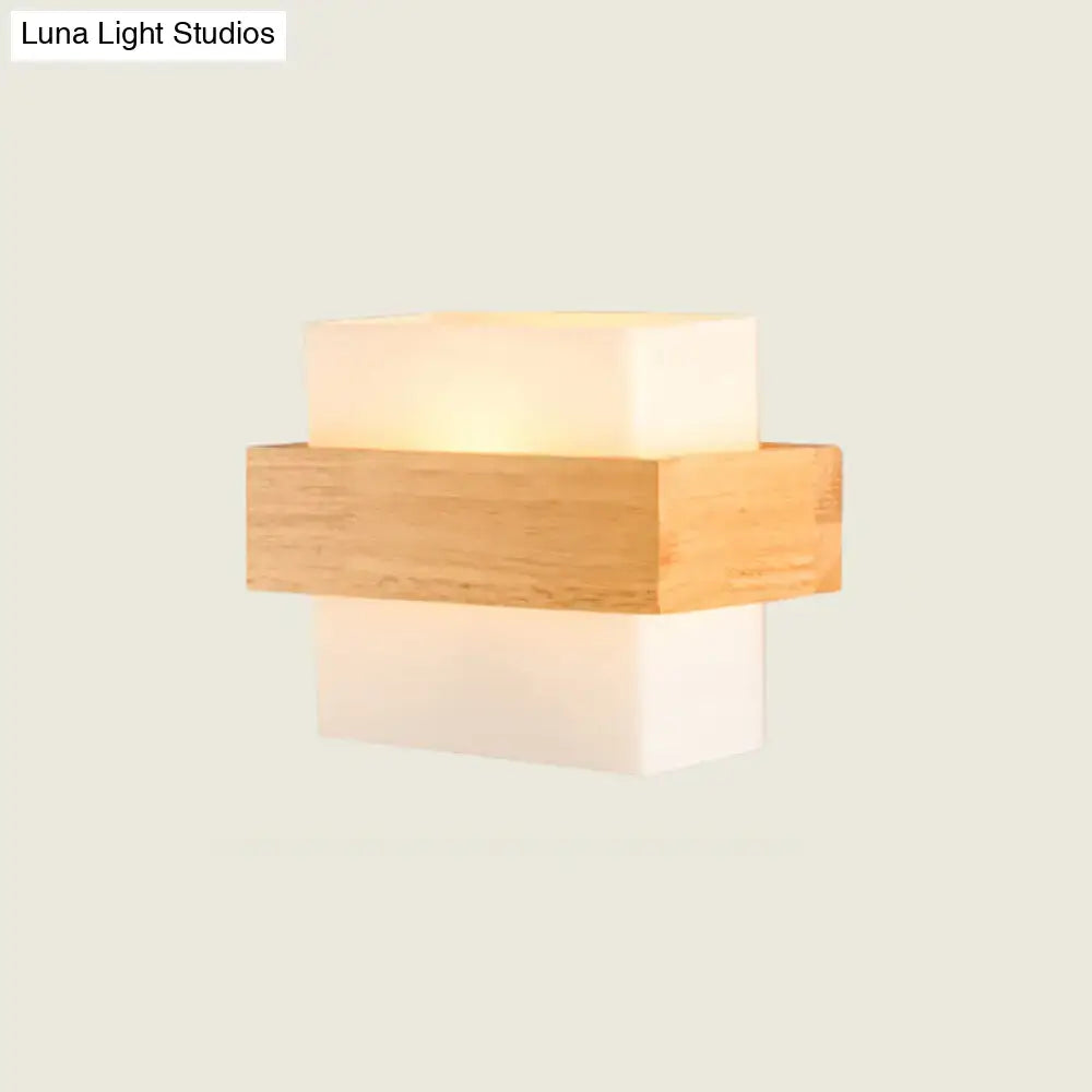 Modern white glass and wood wall light bedroom sconce