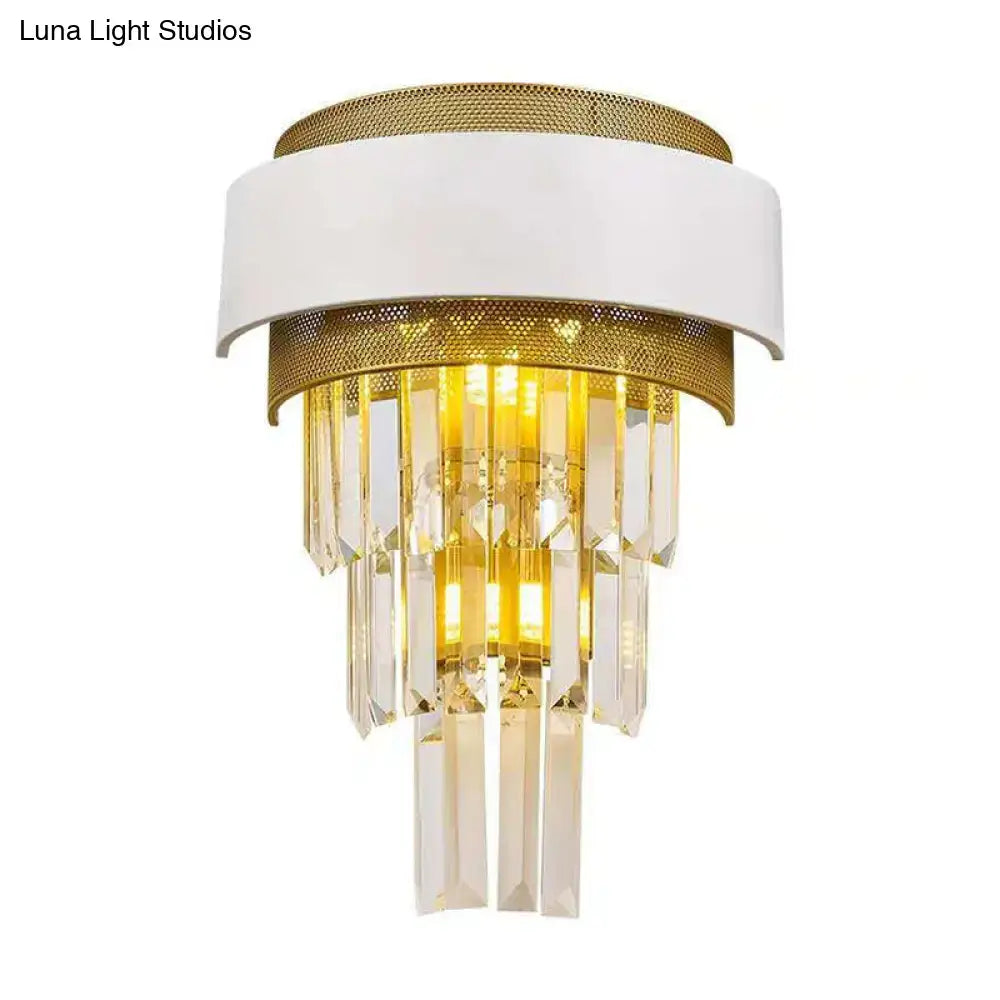 Modern white & gold crystal wall sconce bedroom wall lamp