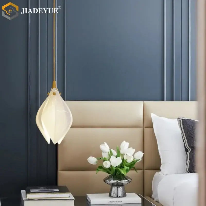 Modern white & gold leaf ceramic led staircase pendant light dining room