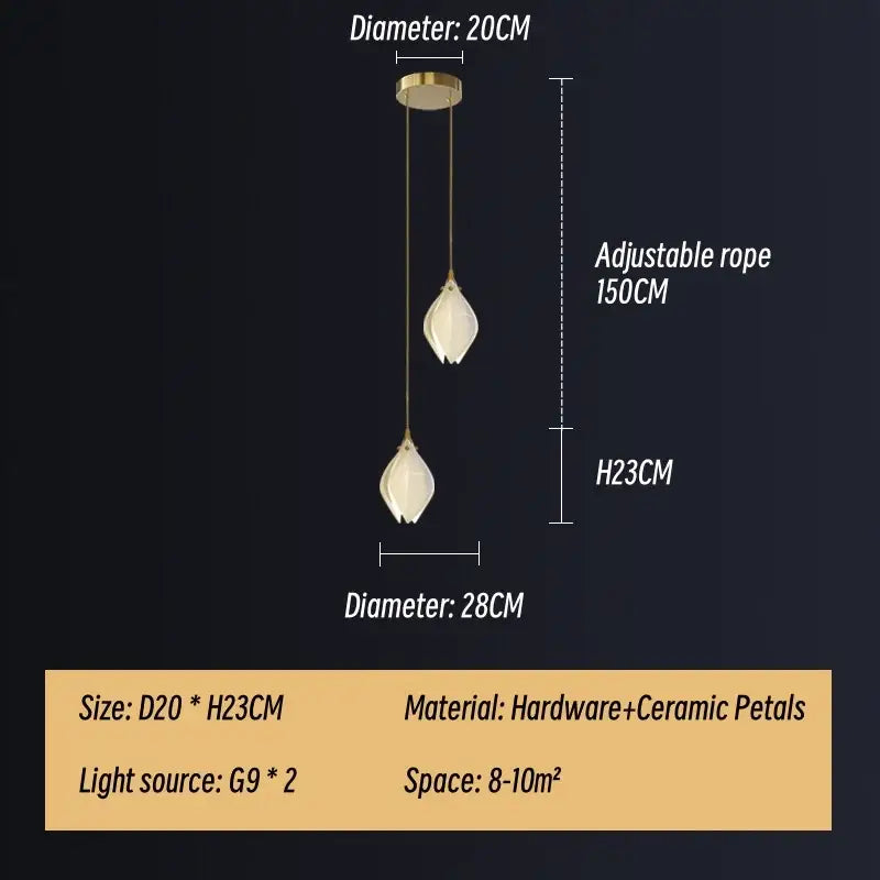 Modern white & gold leaf ceramic led staircase pendant light dining room