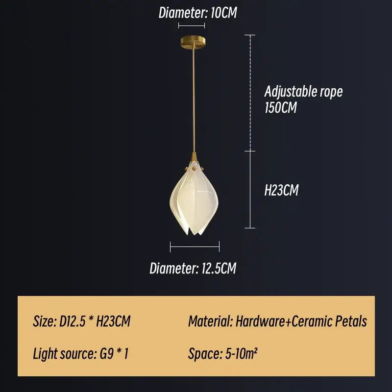 Modern white & gold leaf ceramic led staircase pendant light dining room