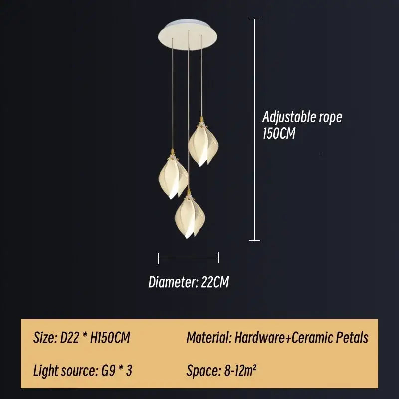 Modern white & gold leaf ceramic led staircase pendant light dining room