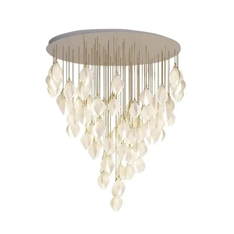Modern white & gold leaf ceramic led staircase pendant light dining room