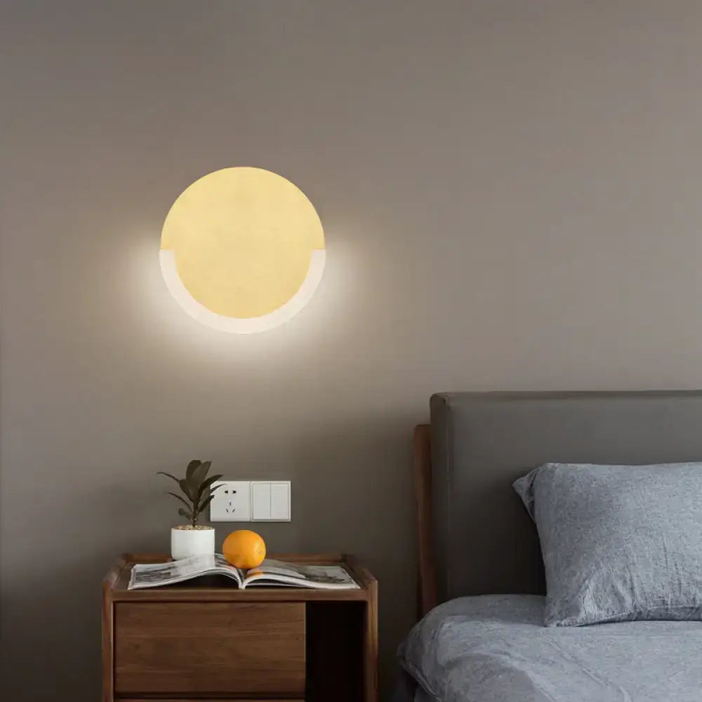 Modern white & gold round acrylic wall sconce bedroom warm white light