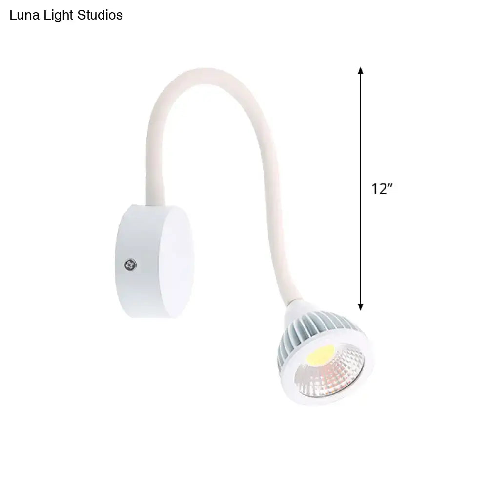 Modern white gooseneck wall sconce light with flexible arm and led bulb for bedroom reading direct wired electric