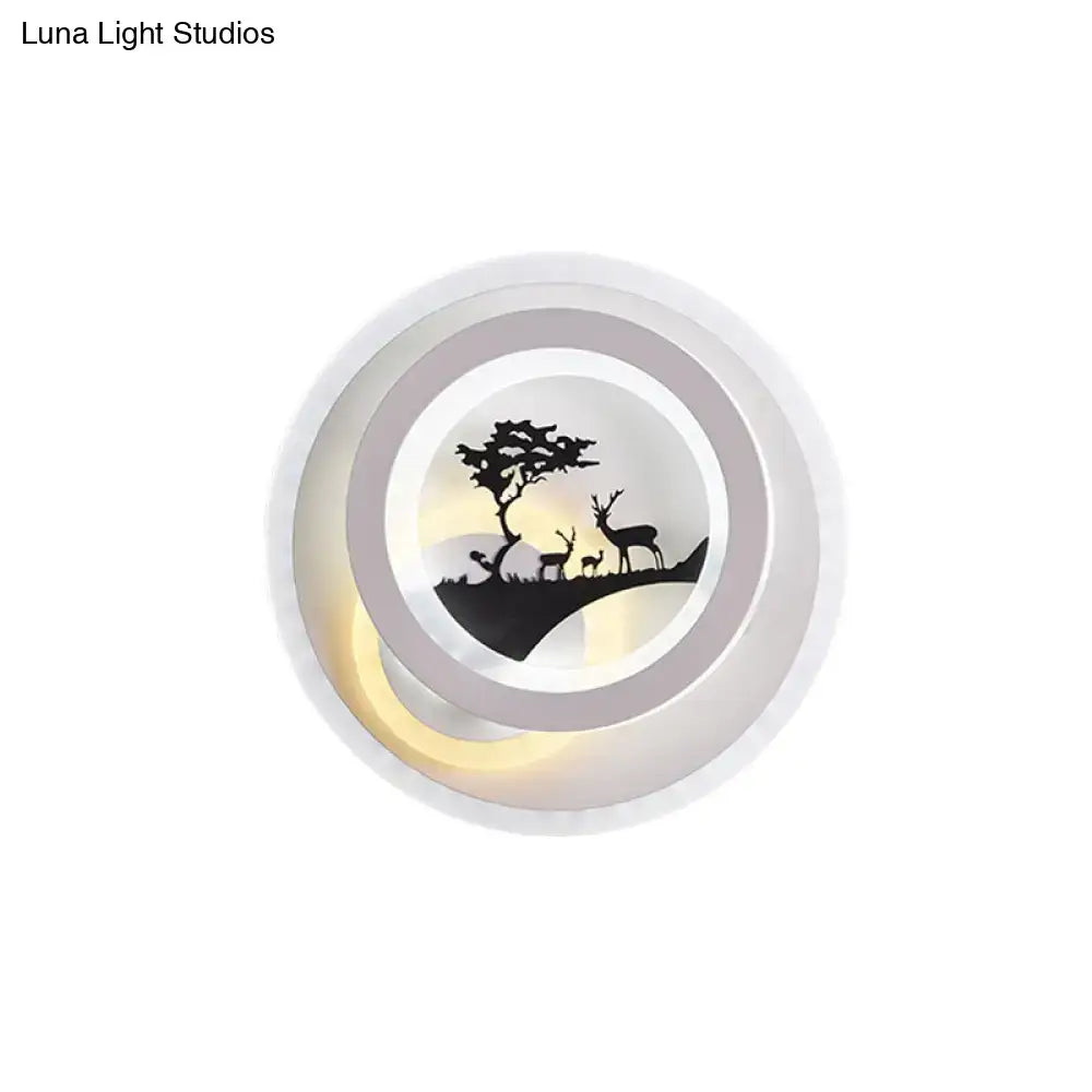 Modern white & gray tree and elk led light fixture bedroom sconce
