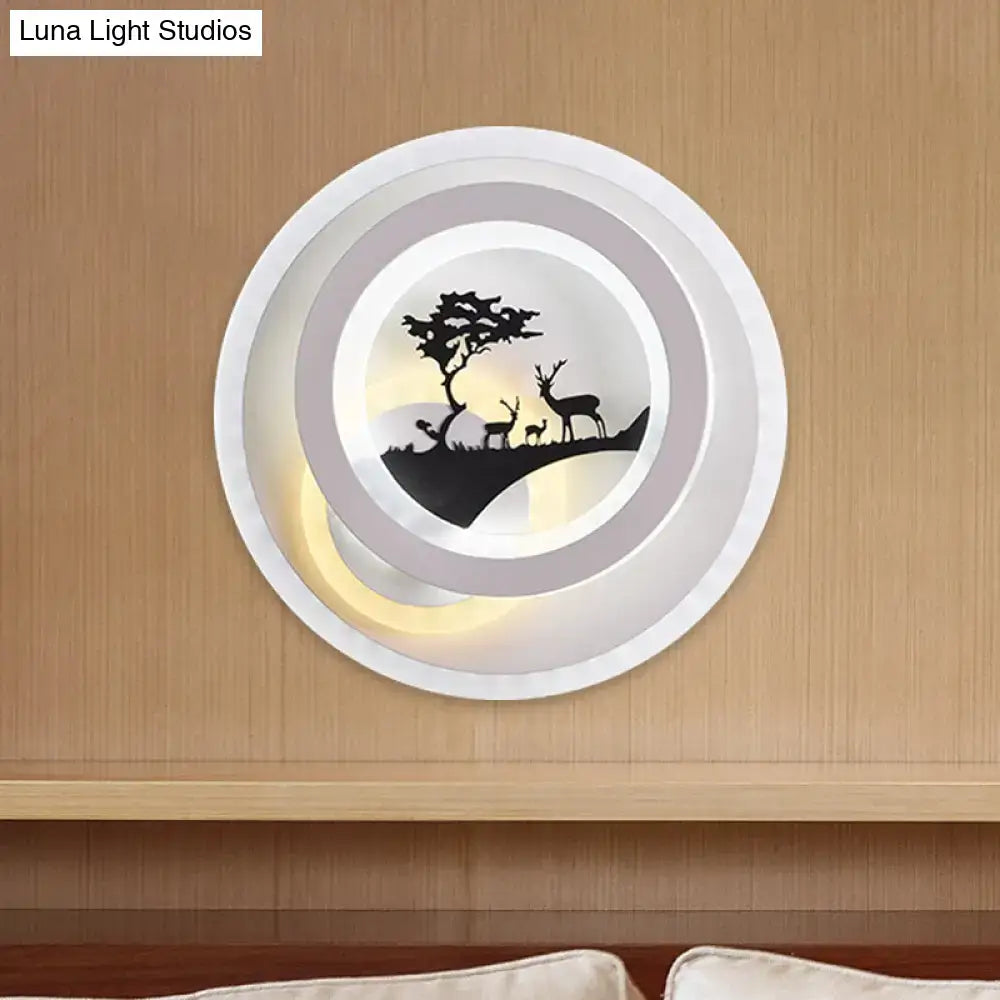 Modern white & gray tree and elk led light fixture bedroom sconce