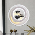 Modern white and gray tree and elk led light fixture with concentric rings and warm backlight for bedroom sconce inches fixture