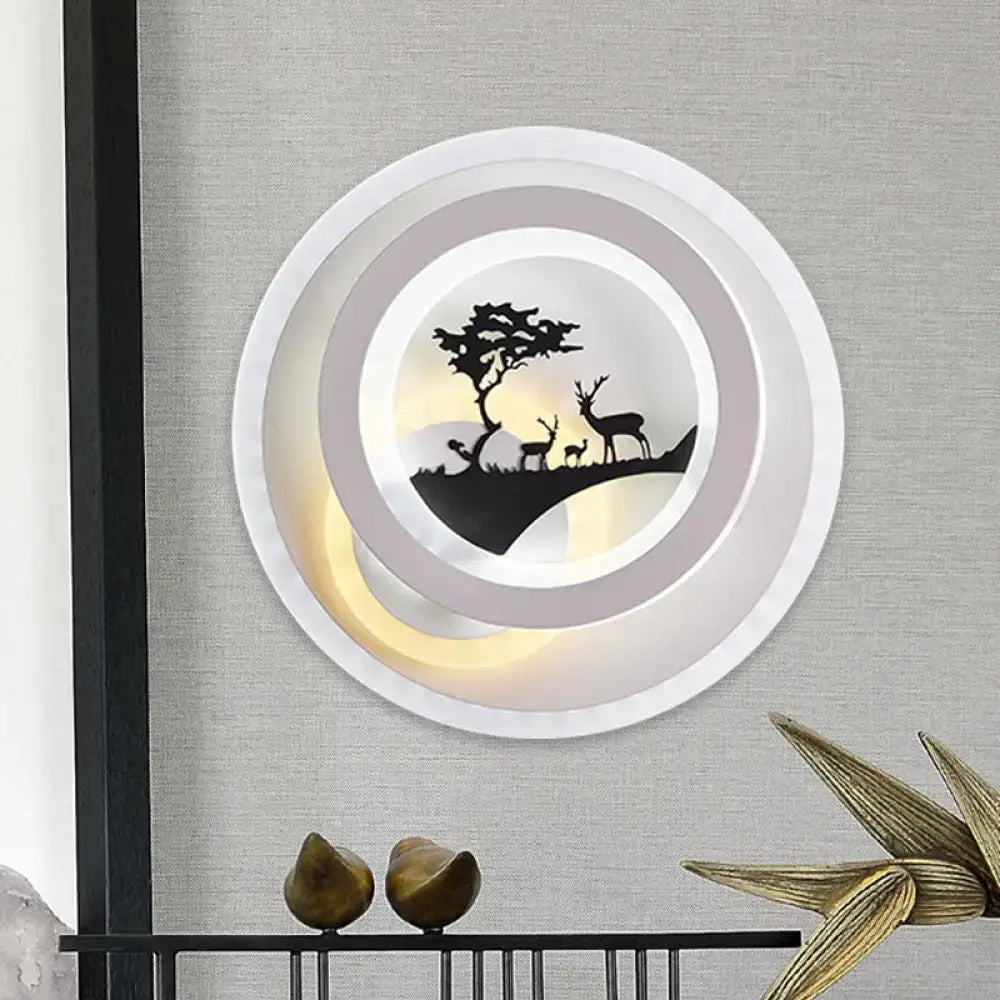 Modern white & gray tree and elk led light fixture bedroom sconce
