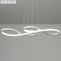 Modern white metal infinity-shaped led chandelier with minimalist design and thin cords for dining room with gear remote control