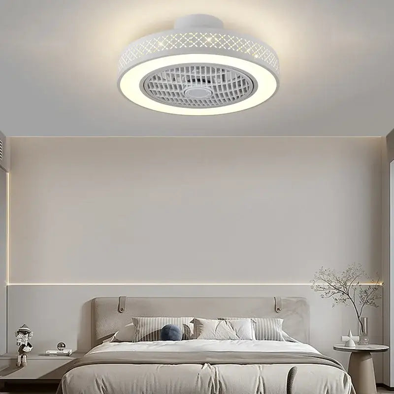 Modern white lattice led ceiling fan light bedroom chandelier