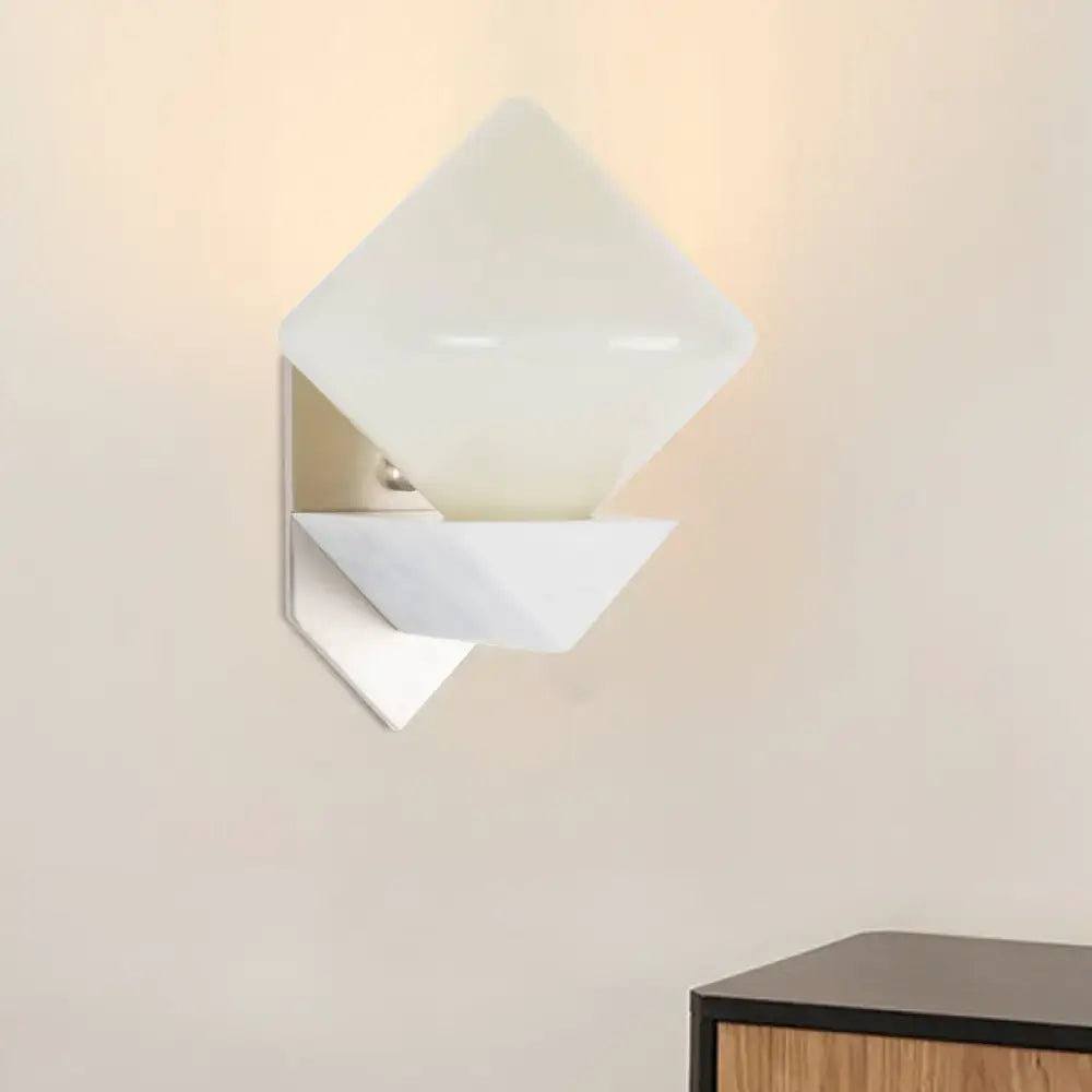 Modern white marble triangle wall sconce with glass shade bedroom light