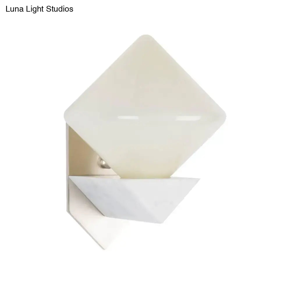 Modern white marble triangle wall sconce with glass shade bedroom light
