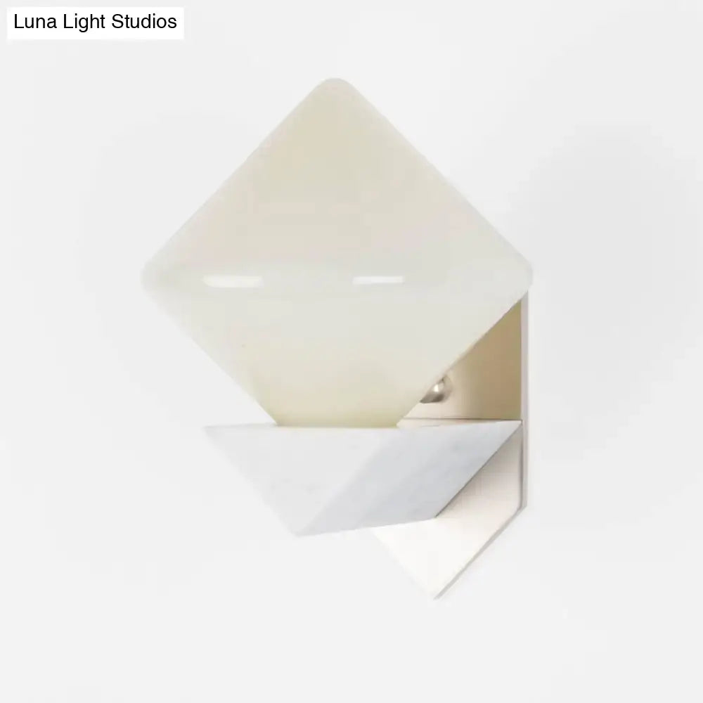 Modern white marble triangle wall sconce with glass shade bedroom light