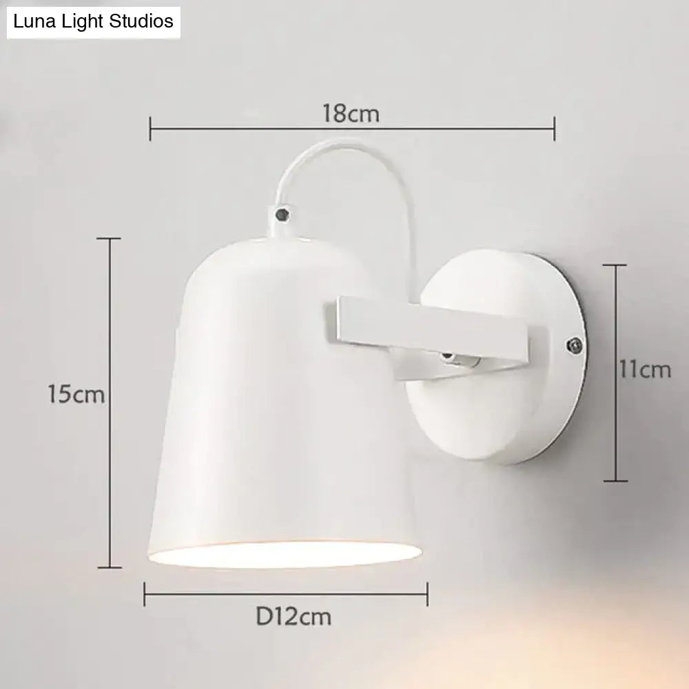 Modern white matte ferrell wall lamp with adjustable conical shade and curved arm for bedroom spotlight lighting