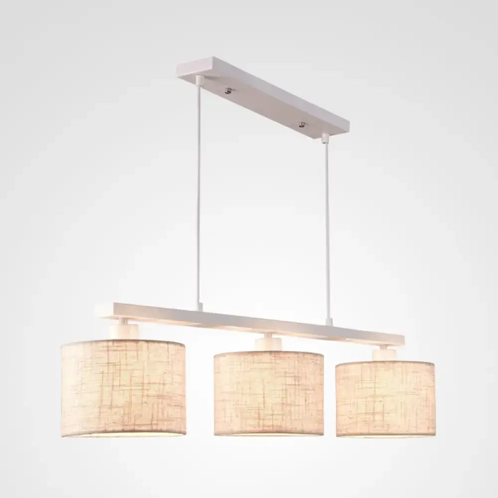 Modern white metal and beige fabric island light fixture for kitchen