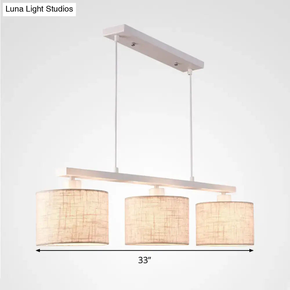 Modern white metal and beige fabric island light fixture for kitchen