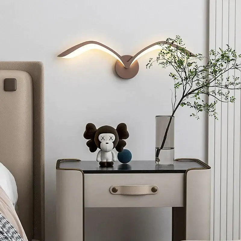 Modern white nordic avian style wall lamp bedroom wing sconce