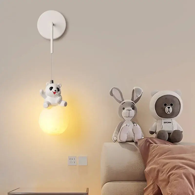 Modern white panda bear bedroom wall lamp living room pendant light