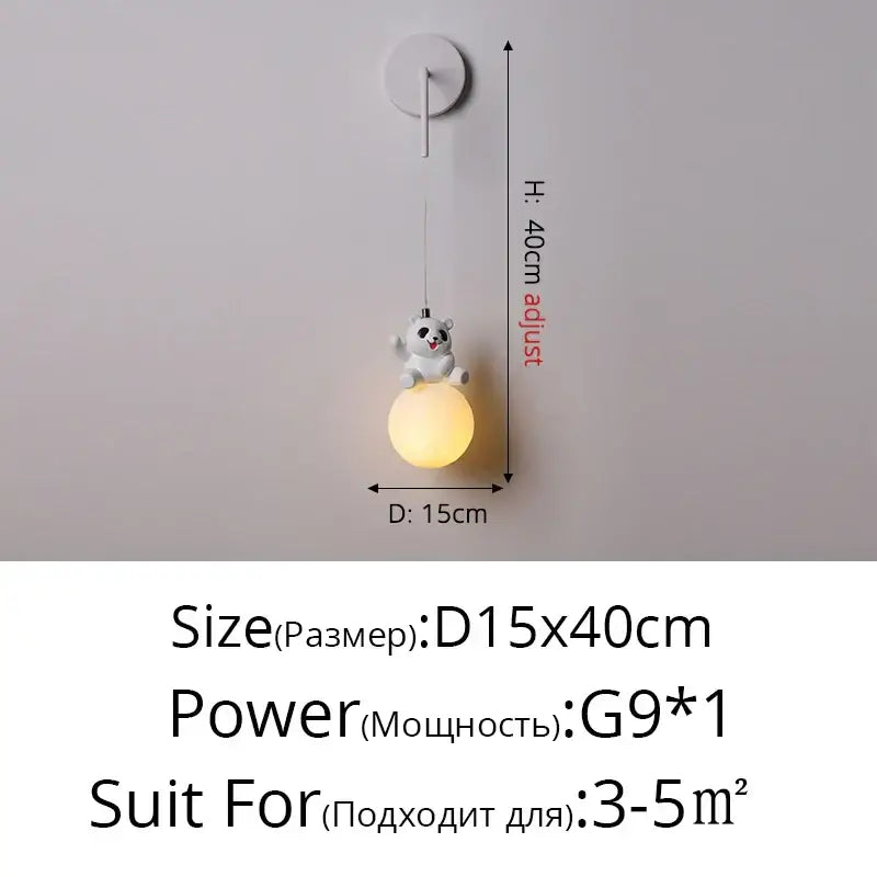 Modern white panda bear bedroom wall lamp living room pendant light