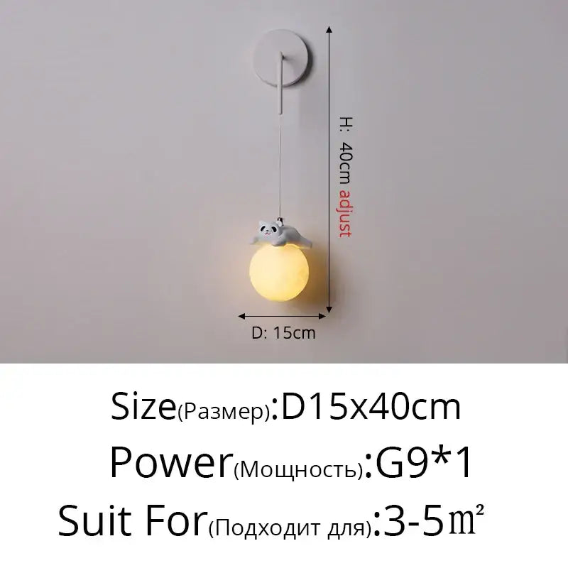 Modern white panda bear bedroom wall lamp living room pendant light