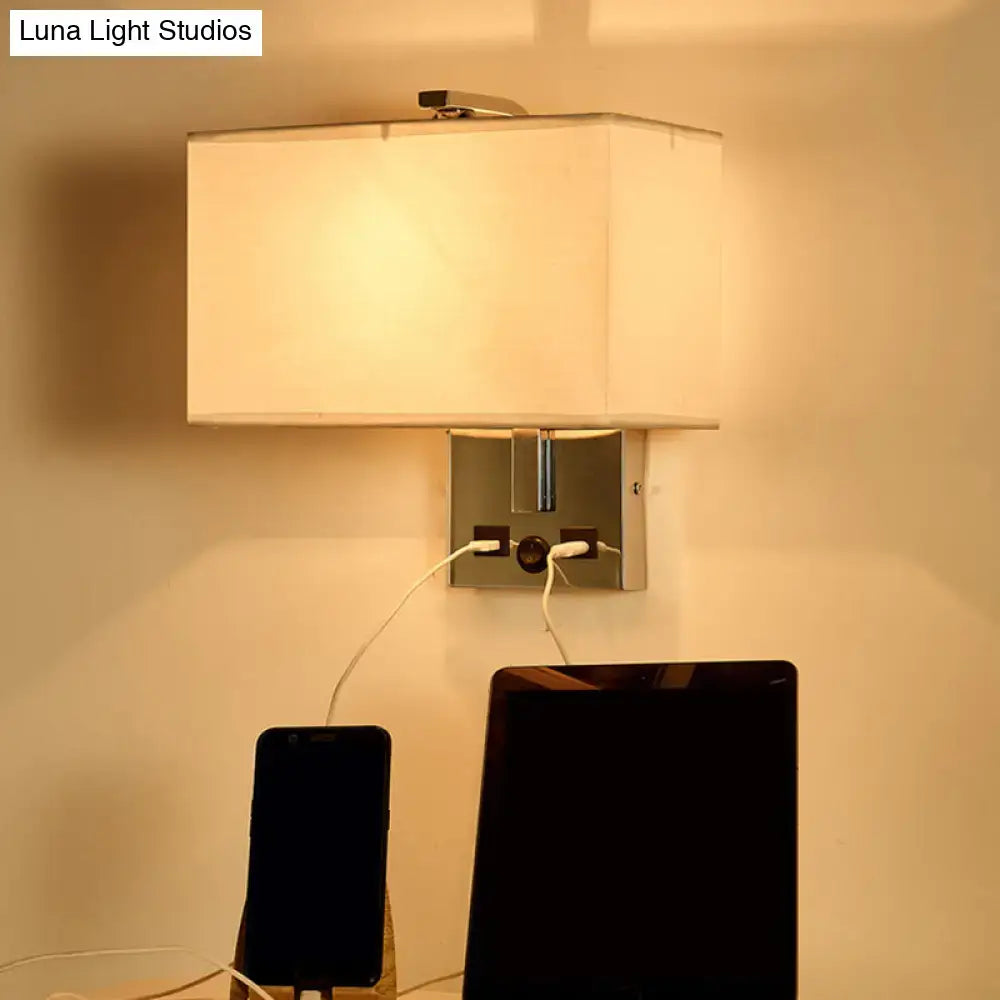 Modern white rectangle wall light kit with usb ports bedroom lamp