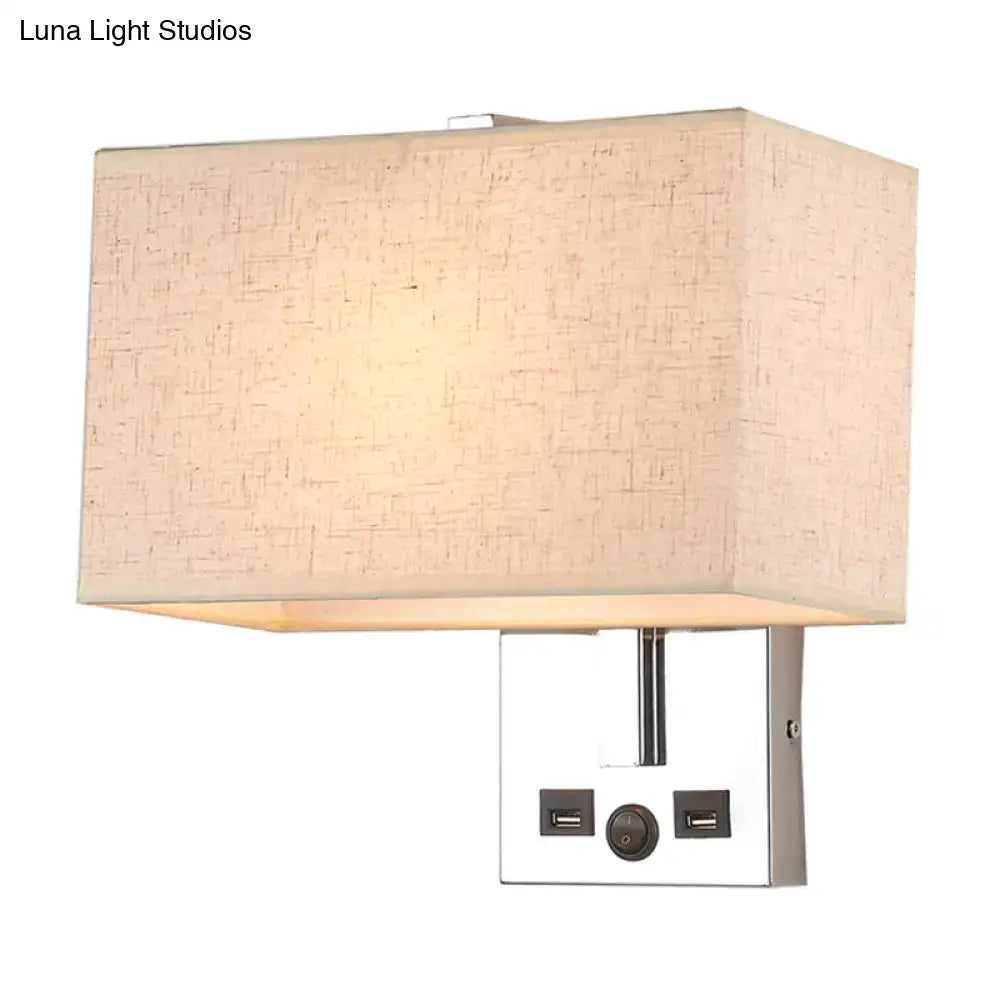 Modern white rectangle wall light kit with usb ports bedroom lamp