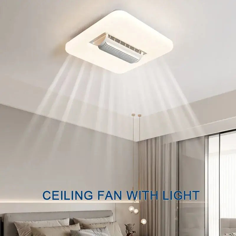Modern white rectangular bladeless ceiling fan light bedroom