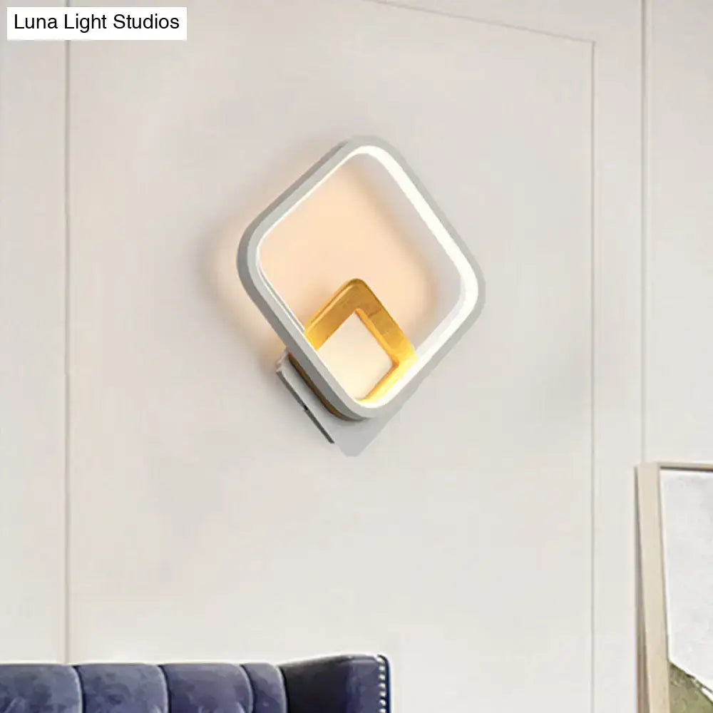 Modern white rhombus wall sconce bedroom led light with wood detail