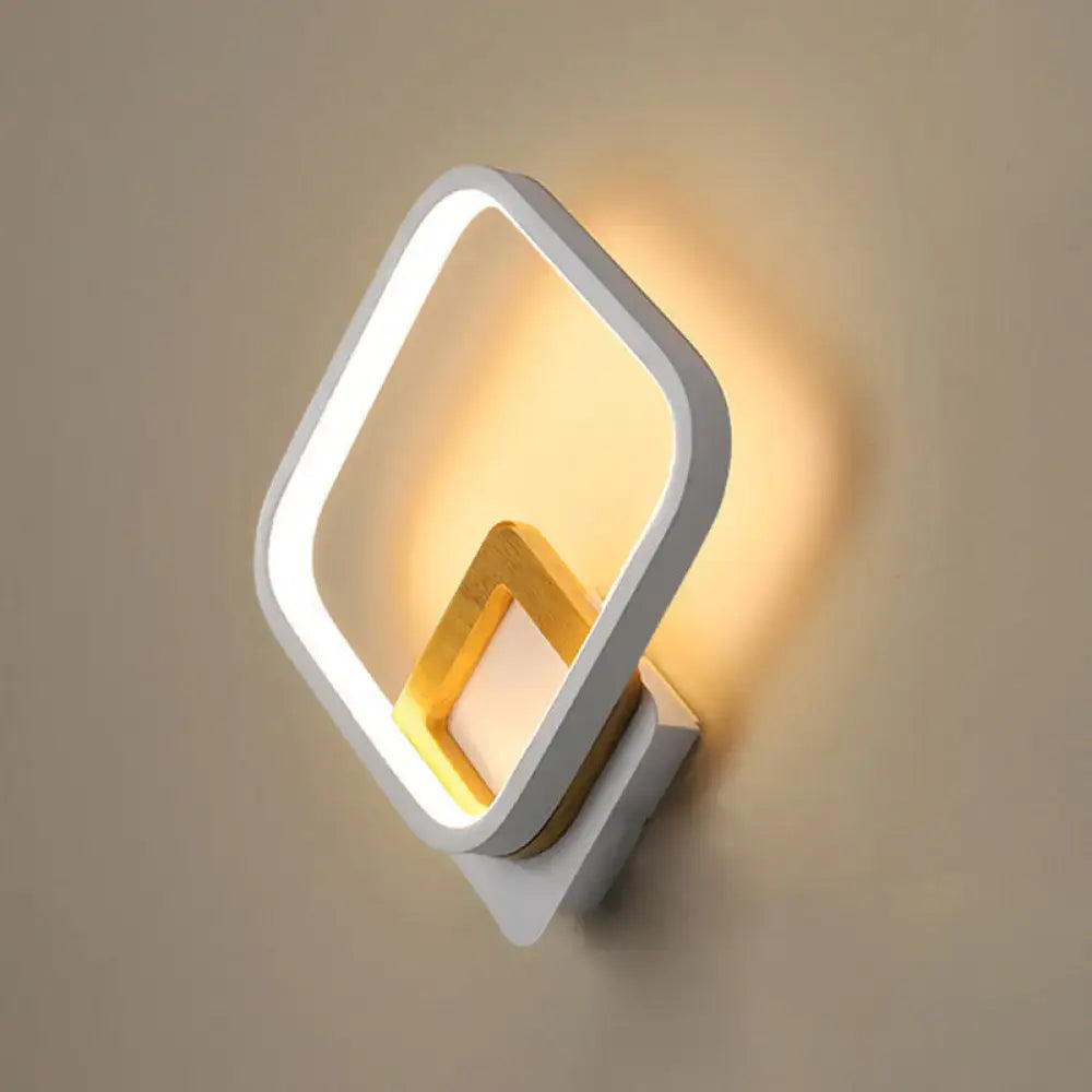 Modern white rhombus wall sconce bedroom led light with wood detail
