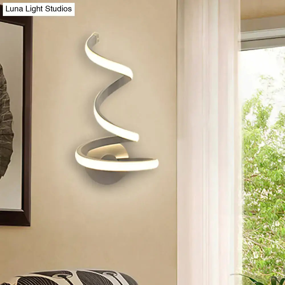 Modern white & silver spiral acrylic led wall sconce bedroom light