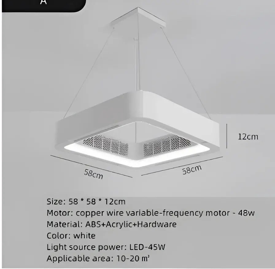 Modern white square bladeless ceiling fan light bedroom led circulator