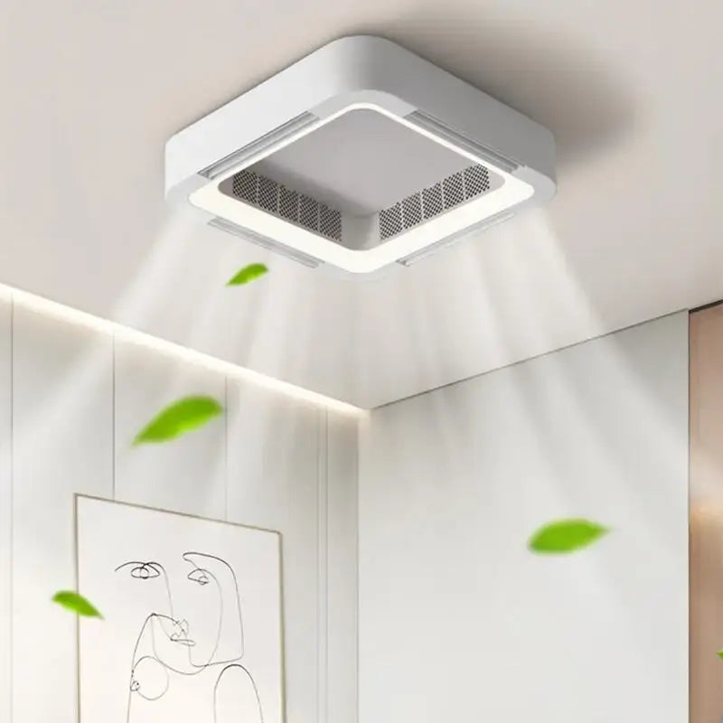 Modern white square bladeless ceiling fan light bedroom led circulator