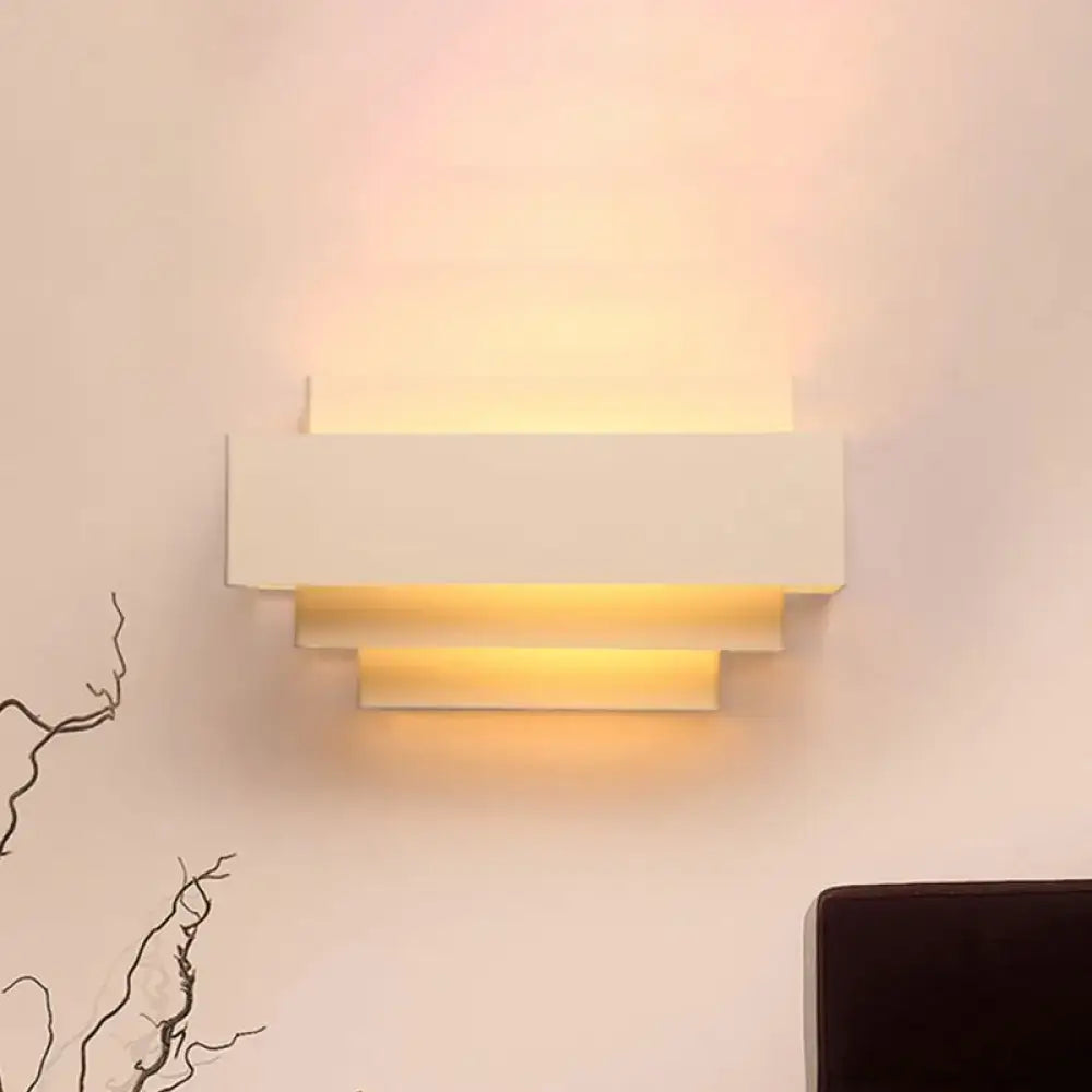 Modern white tiered rectangle wall lamp for bedroom