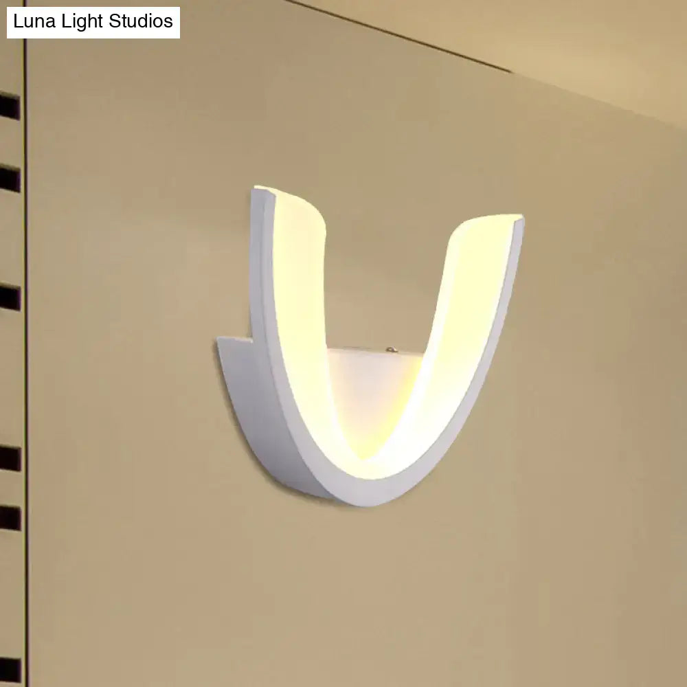 Modern white u-shaped led wall sconce – bedroom warm & white light