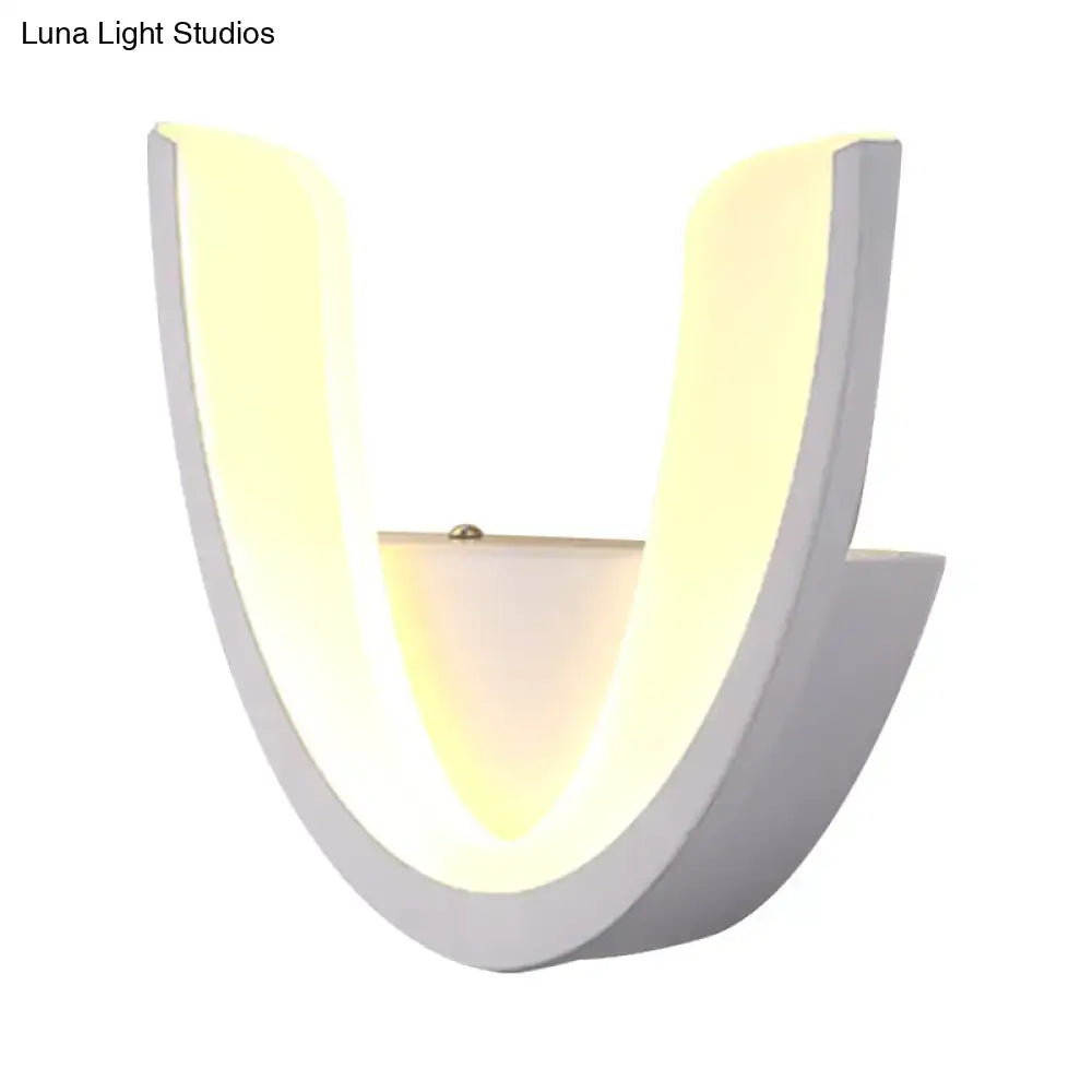 Modern white u-shaped led wall sconce – bedroom warm & white light